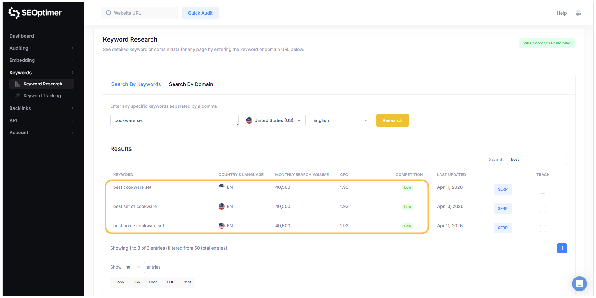 Buyer intent keywords SEOptimer keyword research tool